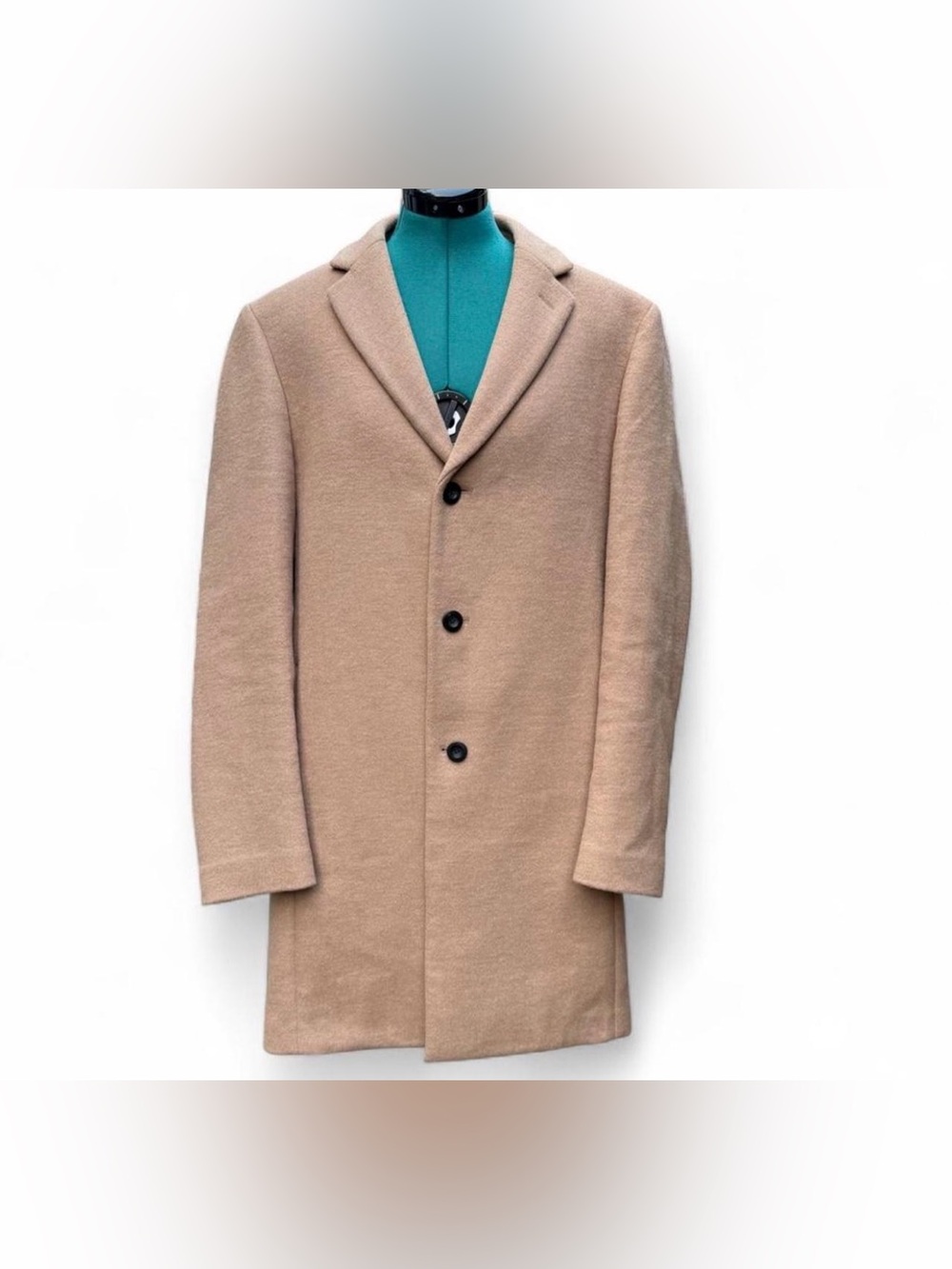 Reiss Beige Camel Wool-Blend Single-Breasted Pea Coat